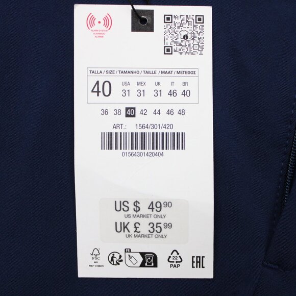 ZARA Dress Pants NWT Mens 32x32 Blue Polyester/Viscose Stretch Flat Front - Picture 8 of 15